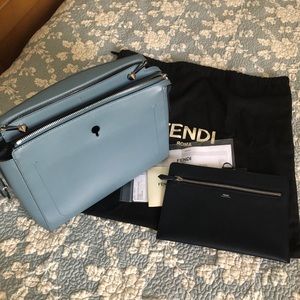 Fendi Blue Leather Shoulder Bag with Metal Hardware
